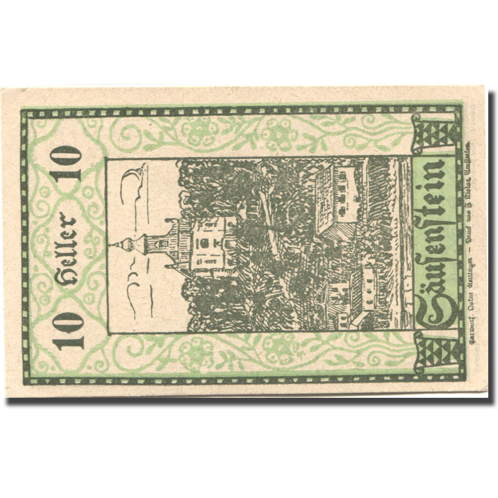 Geldschein, Österreich, Säusenstein, 10 Heller, Eglise, 1920 UNZ Mehl:FS 950b