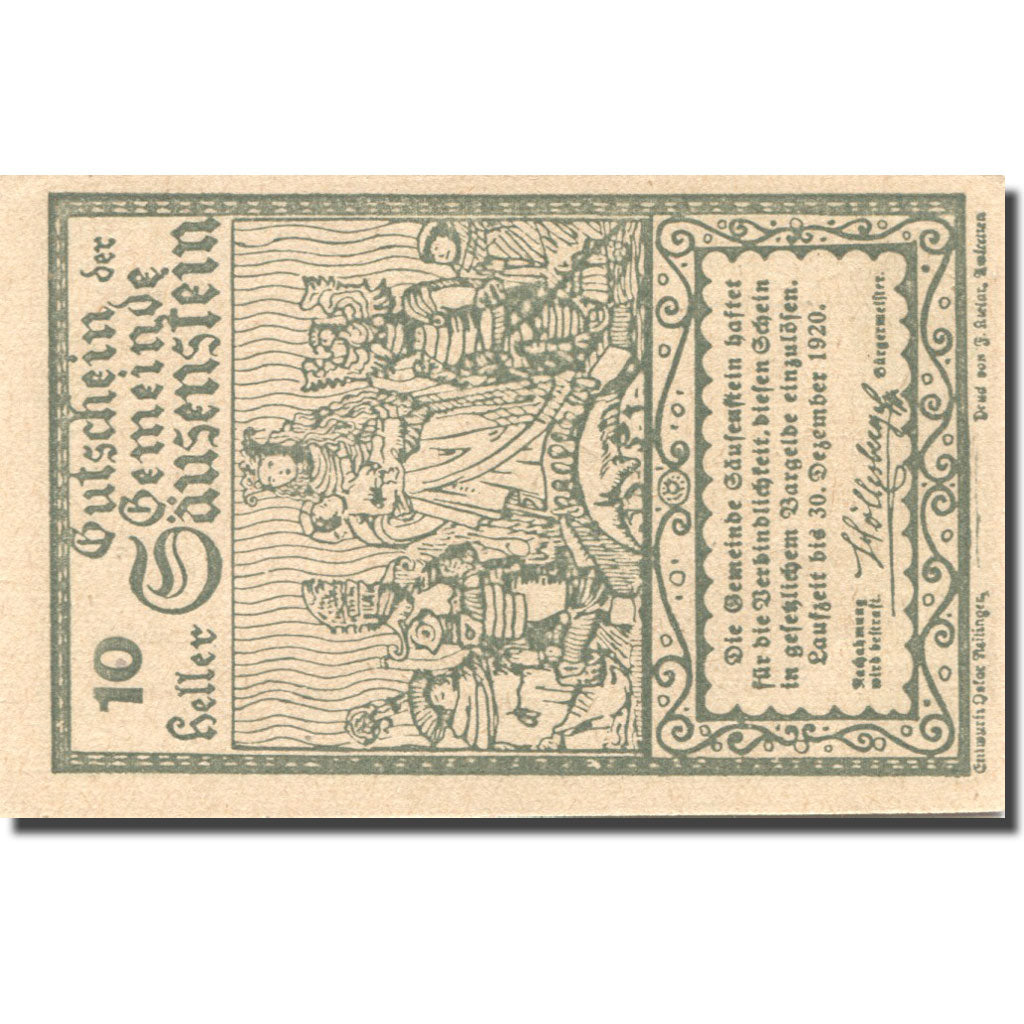 Geldschein, Österreich, Säusenstein, 10 Heller, Eglise, 1920 UNZ Mehl:FS 950b