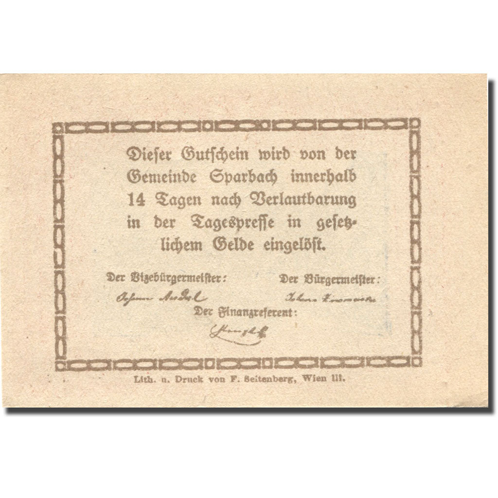 Geldschein, Österreich, Sparbach, 20 Heller, village, UNZ-, Mehl:FS 1006a
