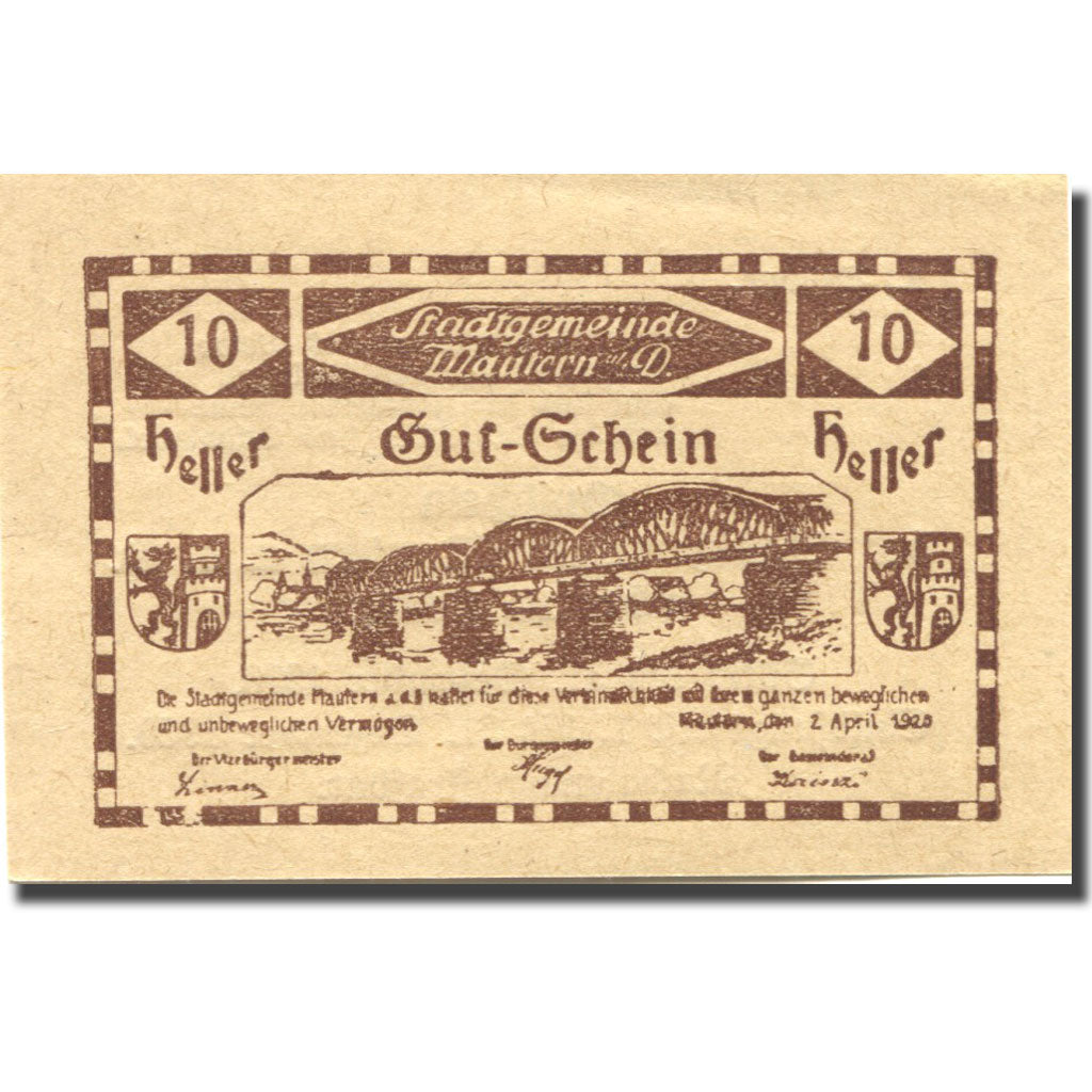 Banconote, Austria, Mautern, 10 Heller, pont 1920-12-31, SPL Mehl:FS 600IIb2