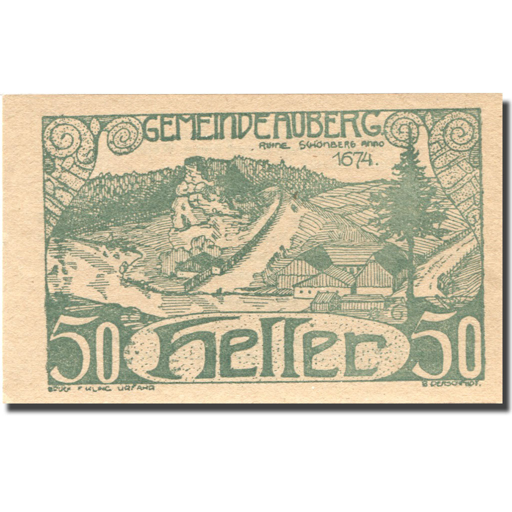 Geldschein, Österreich, Auberg, 50 Heller, village, 1920 UNZ- Mehl:FS 66bC