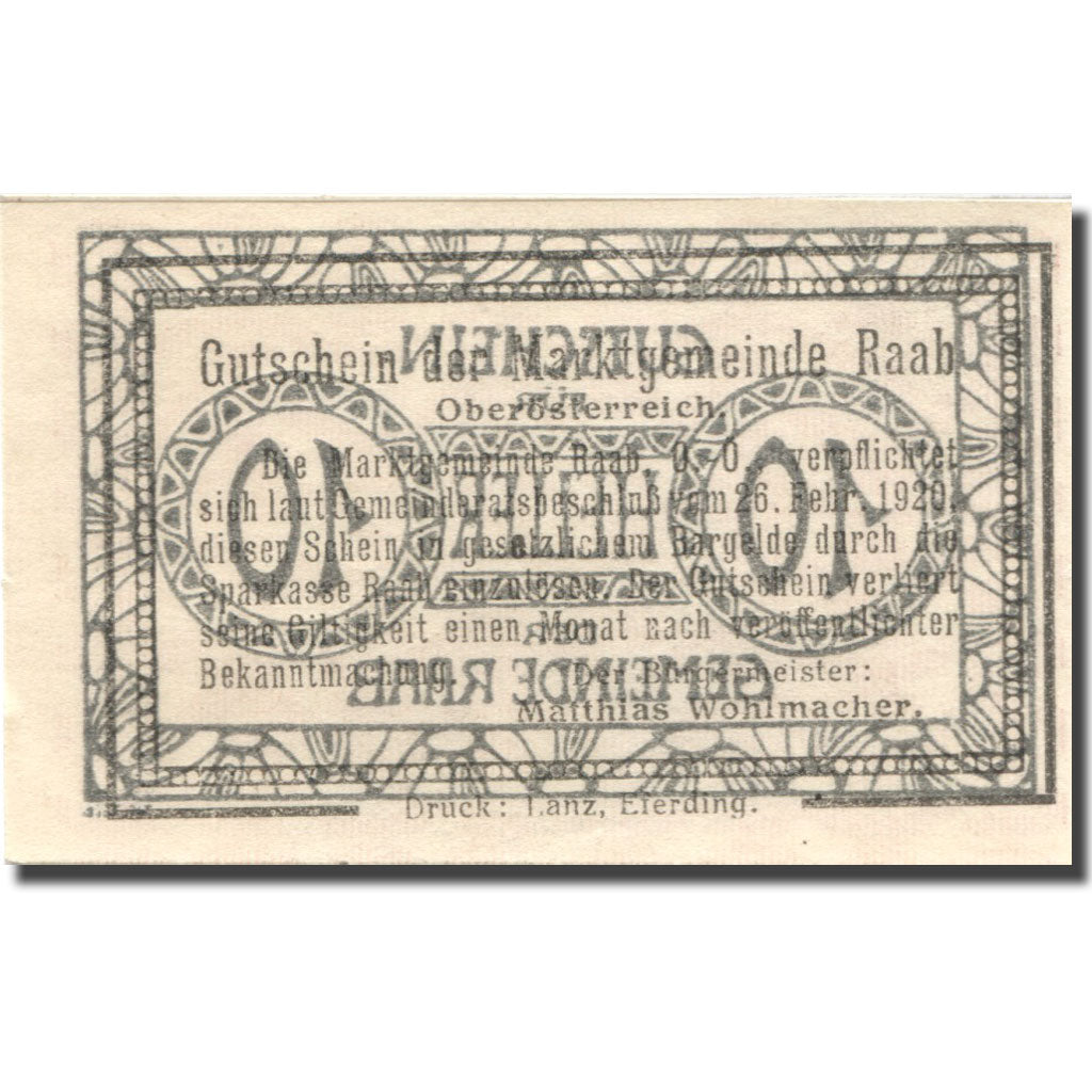Banknote, Austria, Raab, 10 Heller, valeur faciale, 1920, UNC(63), Mehl:FS 805
