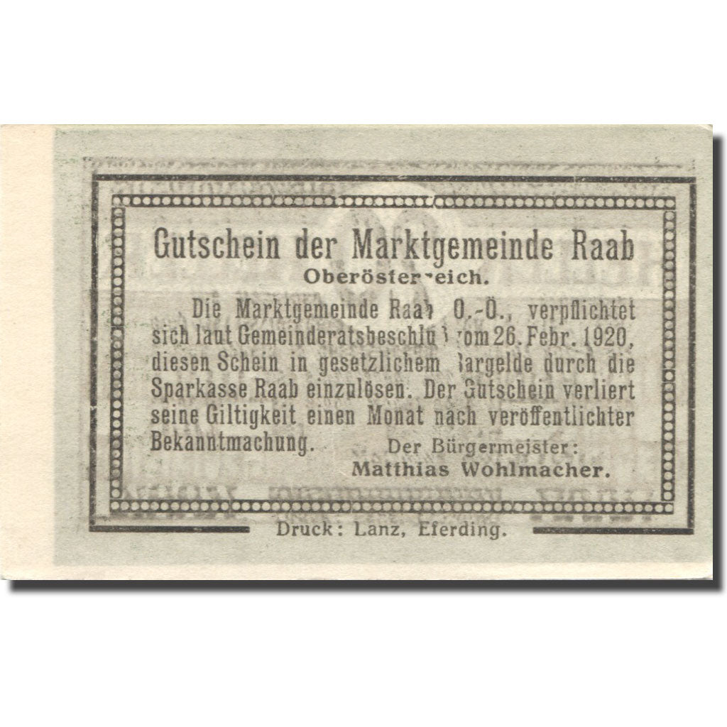 Geldschein, Österreich, Raab, 20 Heller, Blason, 1920, UNZ-, Mehl:FS 805I3