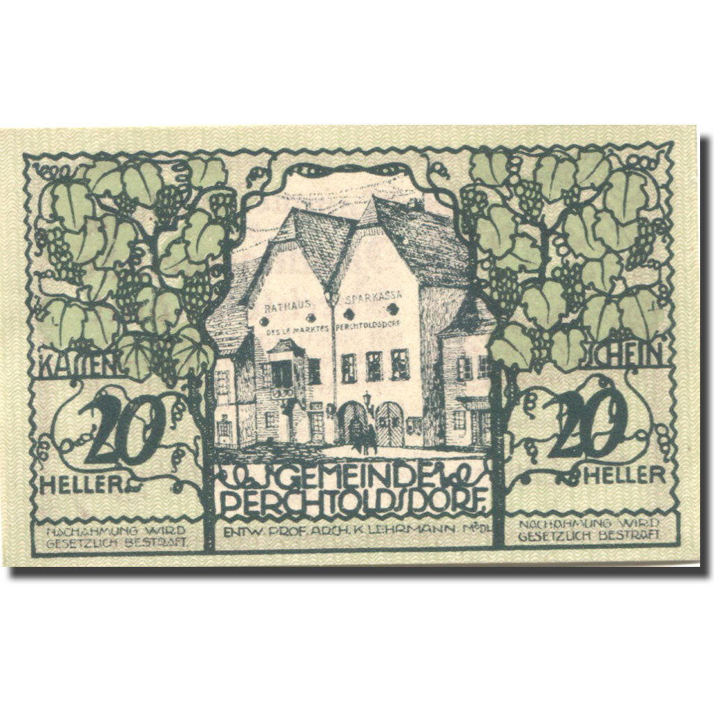 Banknote, Austria, Perchtoldsdorf, 20 Heller, village, 1920 UNC(63) Mehl:FS 728