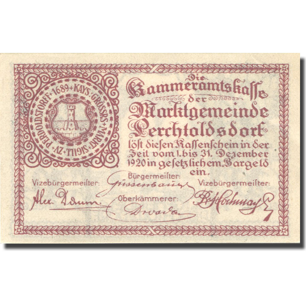 Banknote, Austria, Perchtoldsdorf, 20 Heller, village, 1920 UNC(63) Mehl:FS 728