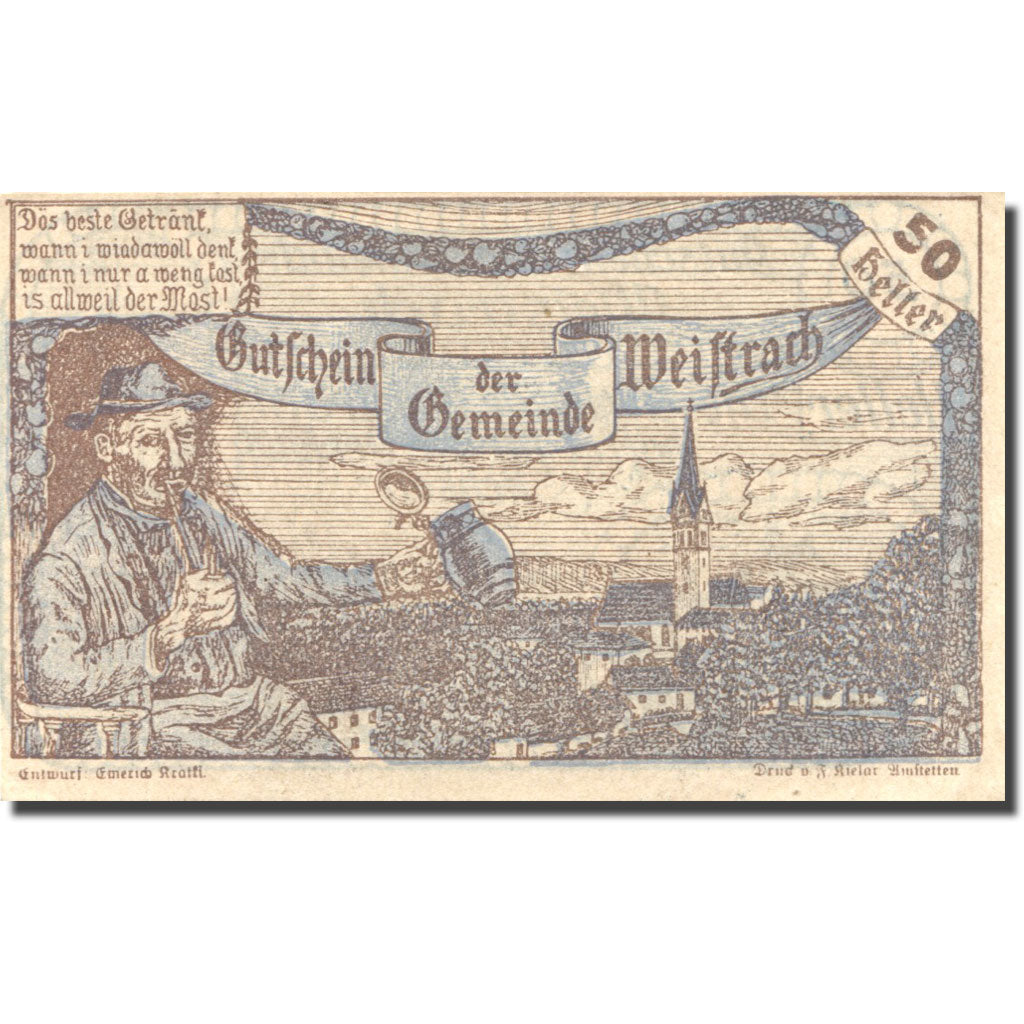 Banknot, Austria, Weistrach, 50 Heller, personnage, 1920, 1920-12-30, UNC(63)