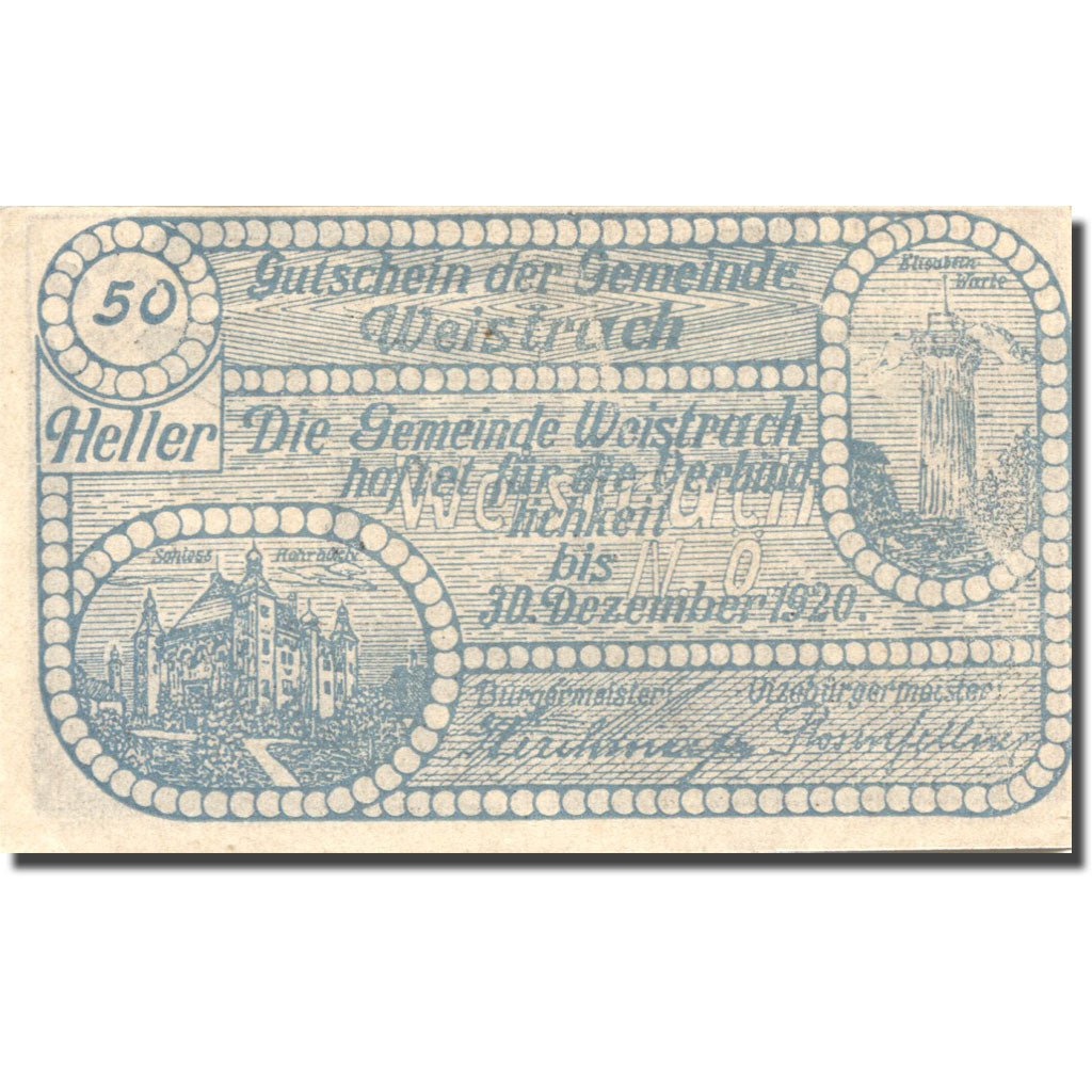 Banknot, Austria, Weistrach, 50 Heller, personnage, 1920, 1920-12-30, UNC(63)