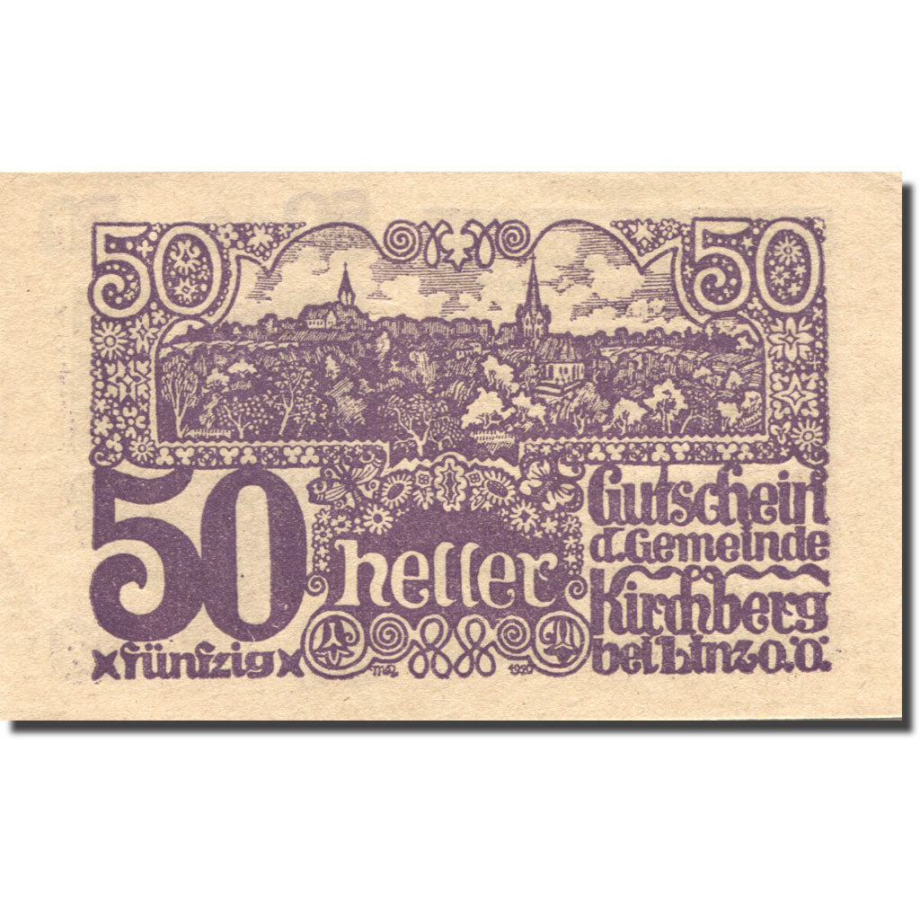 Banknote, Austria, Kirchberg, 50 Heller, paysage, 1920 UNC(63) Mehl:FS 443d