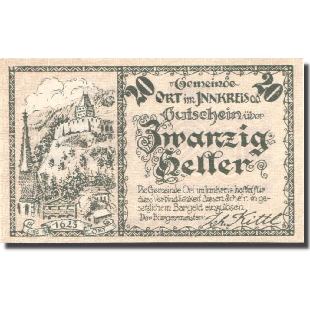 Banconote, Austria, Ort im Innkreis, 20 Heller, château, 1920 SPL Mehl:FS 711b