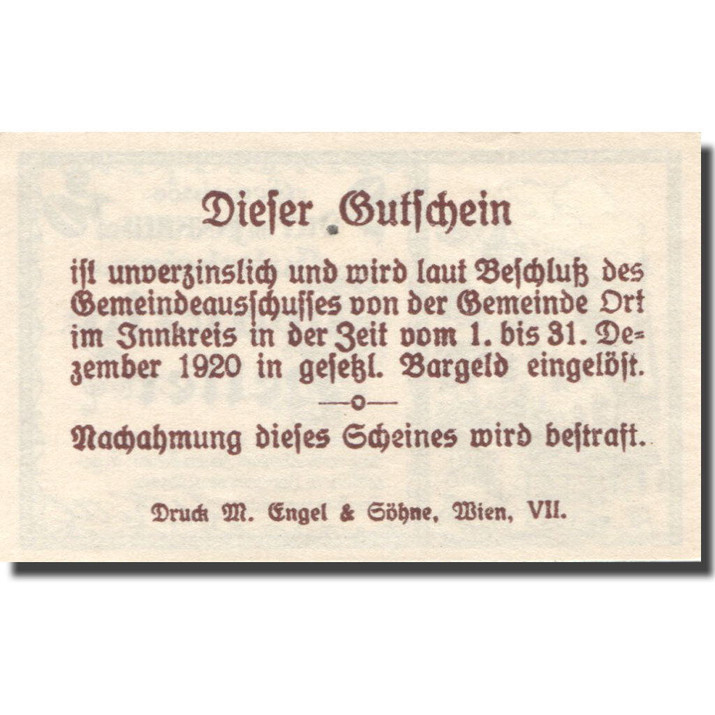 Banconote, Austria, Ort im Innkreis, 20 Heller, château, 1920 SPL Mehl:FS 711b