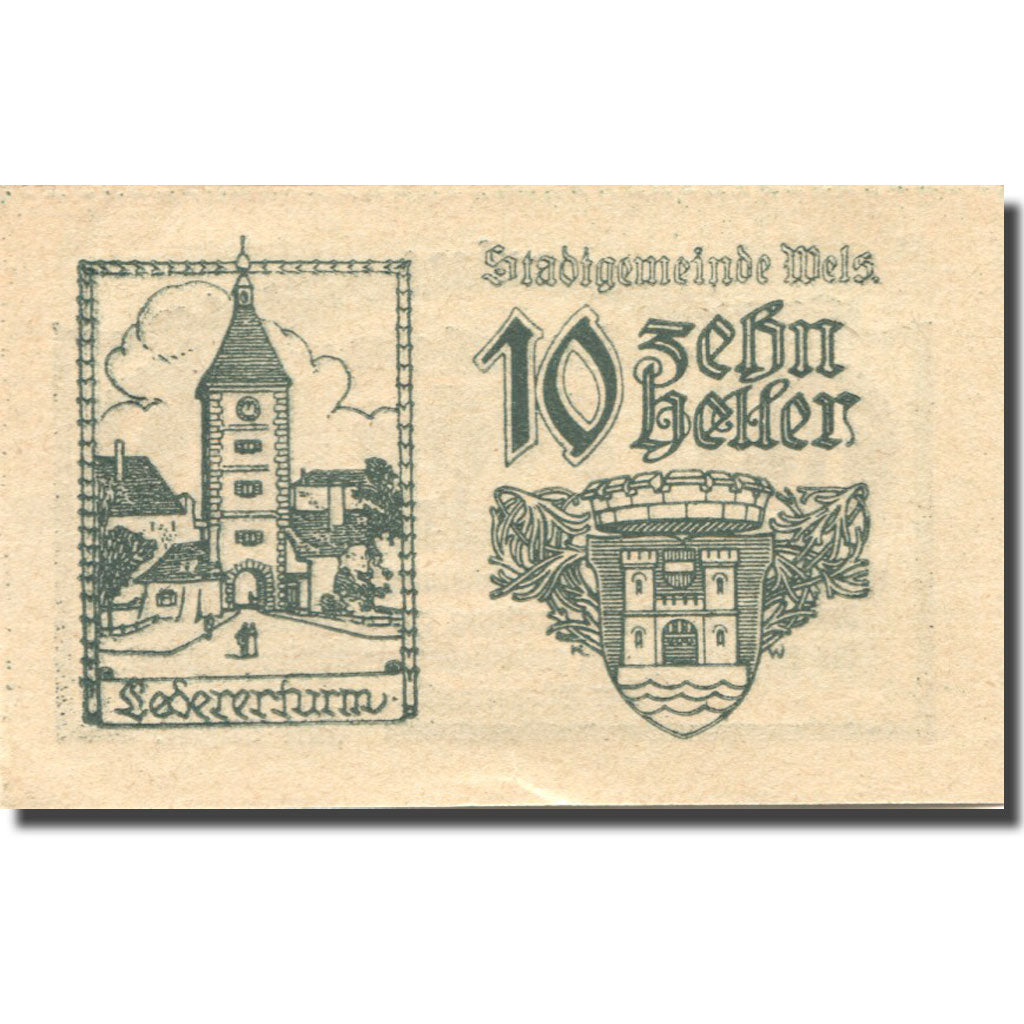 Nota, Áustria, Wels, 10 Heller, Blason 1920-06-30, UNC(63) Mehl:FS 1167Ia