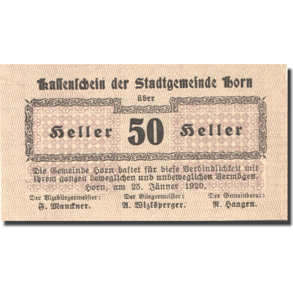 Banconote, Austria, Horn, 50 Heller, valeur faciale, 1920 SPL Mehl:FS 397Ib4