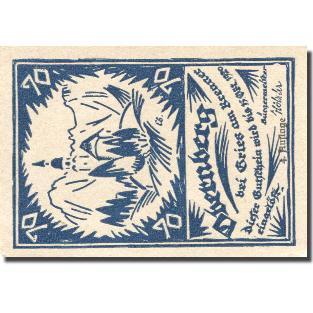 Banconote, Austria, Obernberg, 70 Heller, château 1, 1920 blue SPL Mehl:FS 685Id