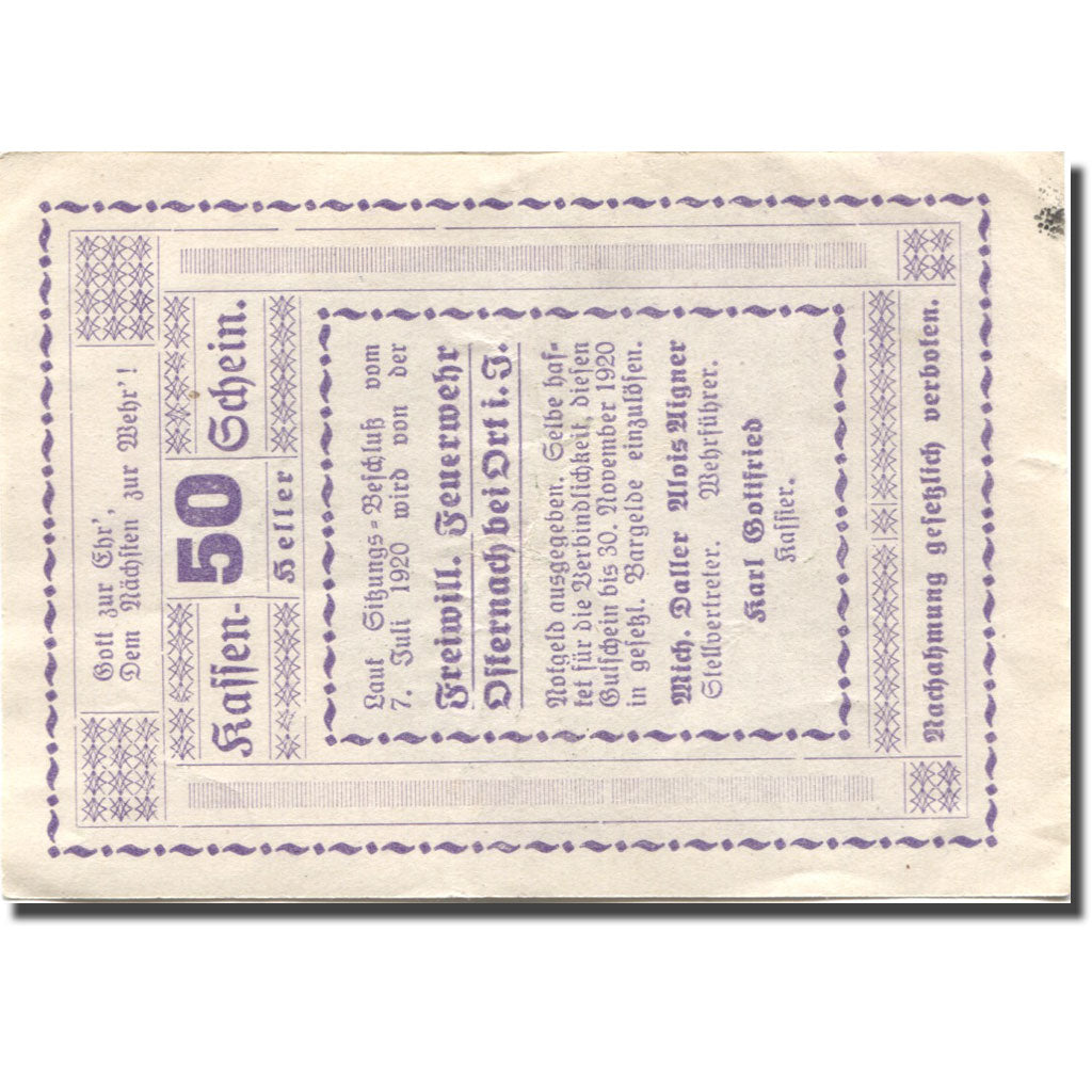 Billet, Autriche, Osternach, 50 Heller, soldat, 1920 SUP+,  Mehl:FS 714