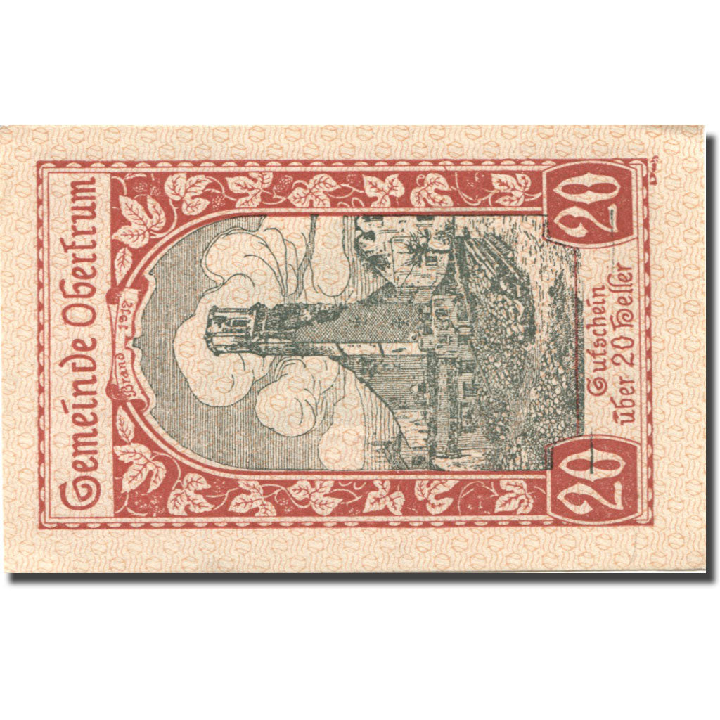 Banknote, Austria, Obertrum, 20 Heller, Eglise, 1920 UNC(63) Mehl:FS 695a