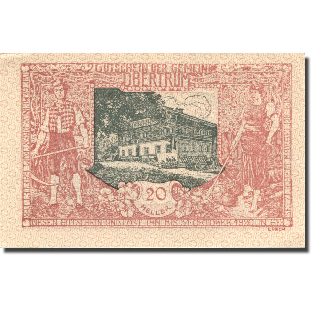 Banknote, Austria, Obertrum, 20 Heller, Eglise, 1920 UNC(63) Mehl:FS 695a