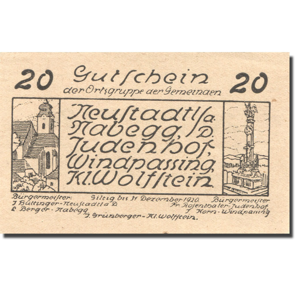 Geldschein, Österreich, Windpassing, 20 Heller, Monument, 1920 UNZ- Mehl:FS 665e