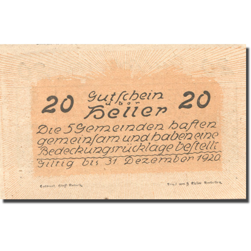Geldschein, Österreich, Windpassing, 20 Heller, Monument, 1920 UNZ- Mehl:FS 665e