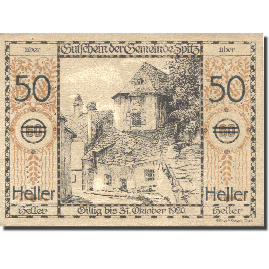 Banconote, Austria, Spitz a/d Donau 50 Heller, village, 1920 SPL Mehl:FS 1122.12