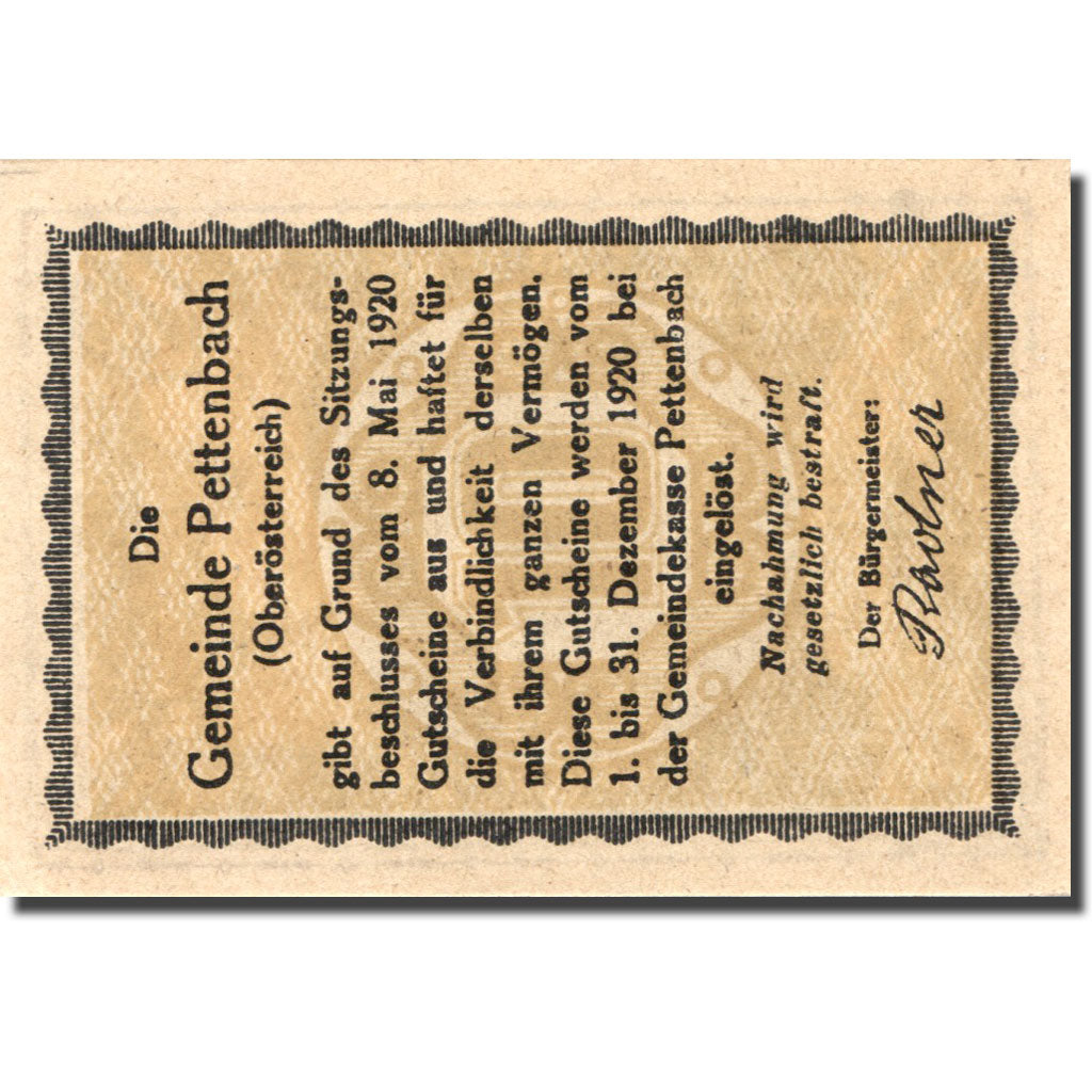 Banconote, Austria, Pettenbach, 10 Heller, château, 1920 SPL Mehl:FS 738
