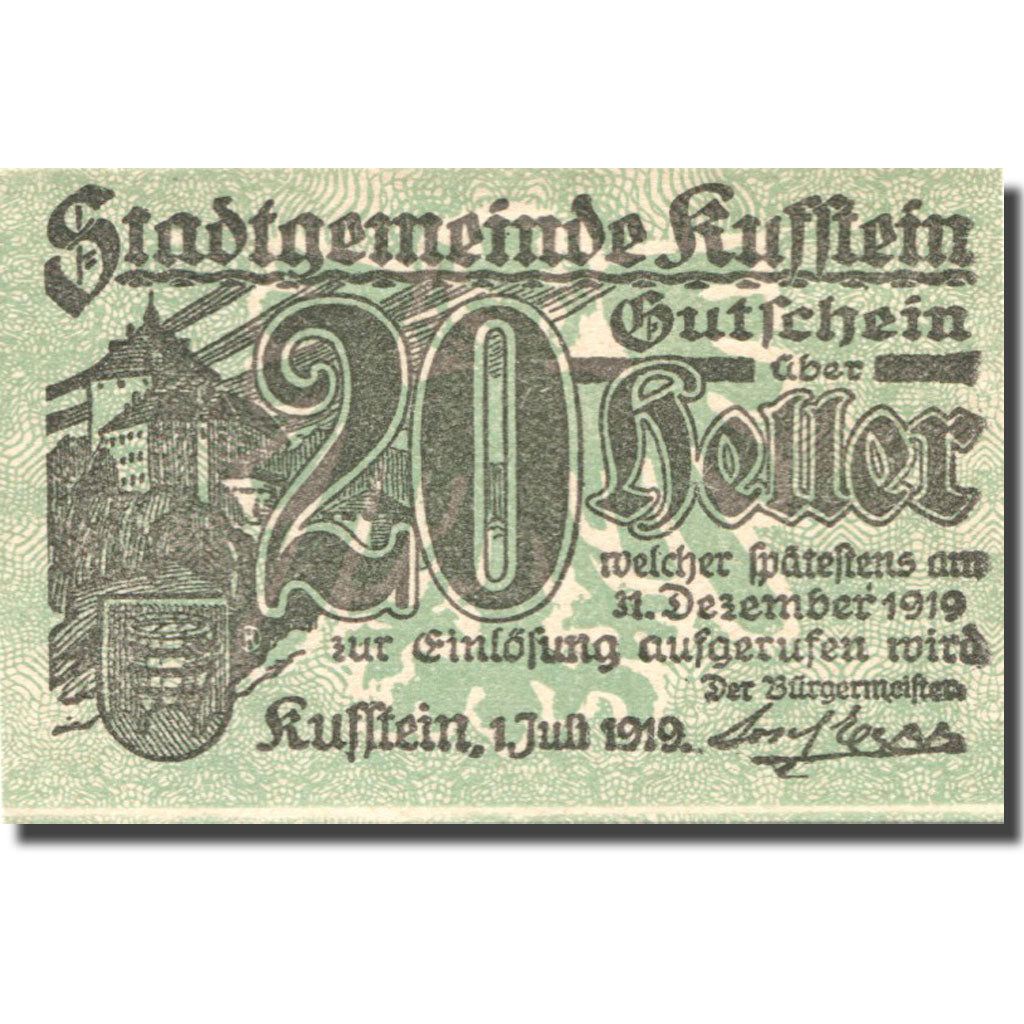 Banknote, Austria, Kufstein, 20Heller, Blason 1 19191 green UNC(63) Mehl:FS 491e