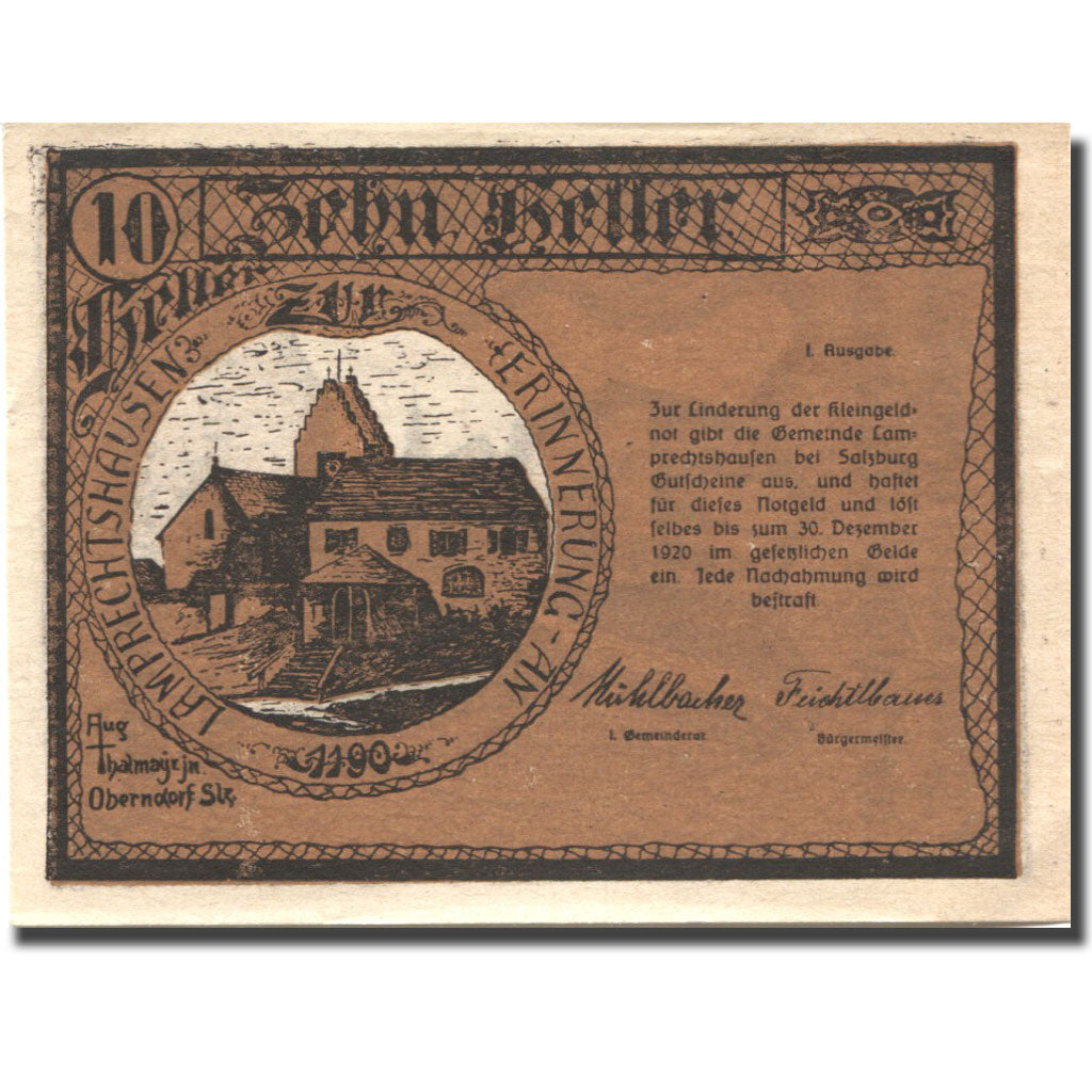 Banknote, Austria, Arnsdorf, 10 Heller, Eglise, 1920 AU(55-58) Mehl:FS 617a