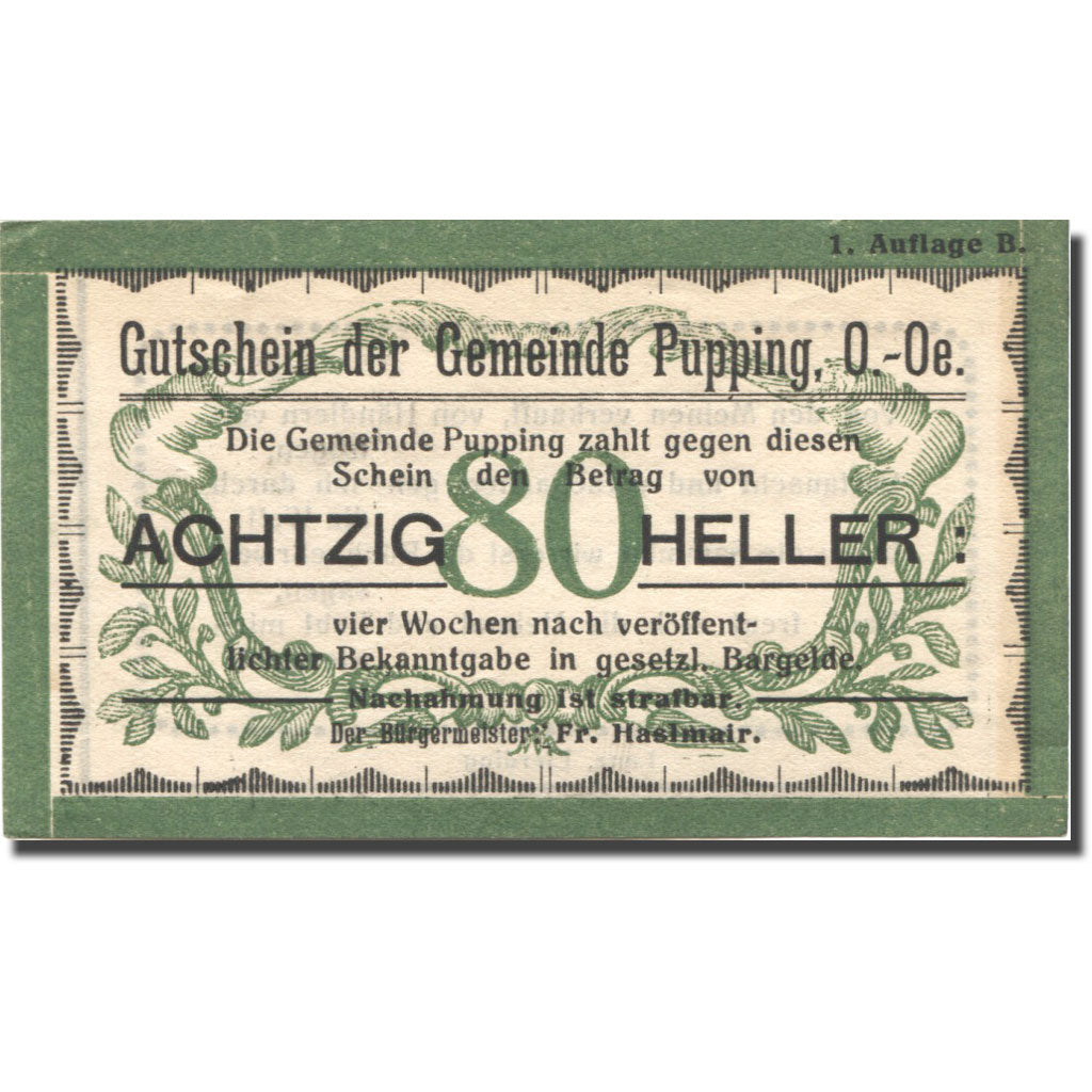 Banconote, Austria, Pupping, 80 Heller, valeur faciale, SPL, Mehl:FS 792
