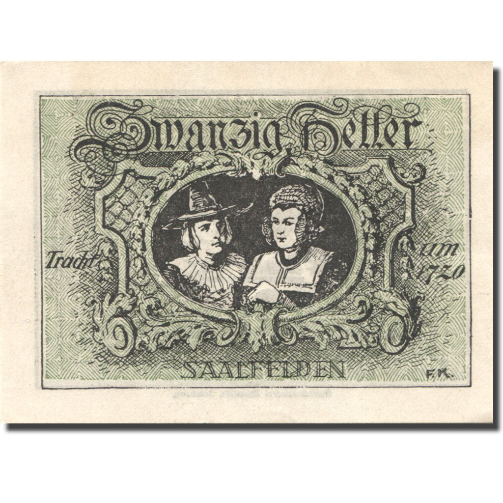 Banconote, Austria, Saalfelden, 20 Heller, montagne, 1920, SPL, Mehl:FS 859b