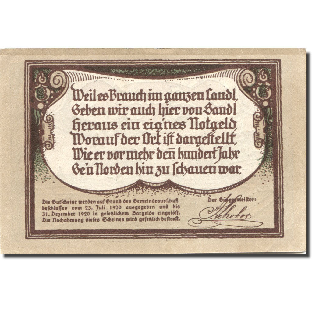 Banconote, Austria, Sandl, 30 Heller, paysage 1920-12-31, SPL- Mehl:FS 874Iva