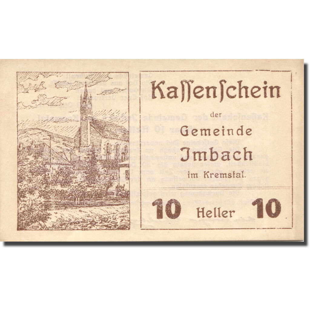 Banconote, Austria, Imbach, 10 Heller, Eglise 1920-11-30, SPL Mehl:FS 404Ib