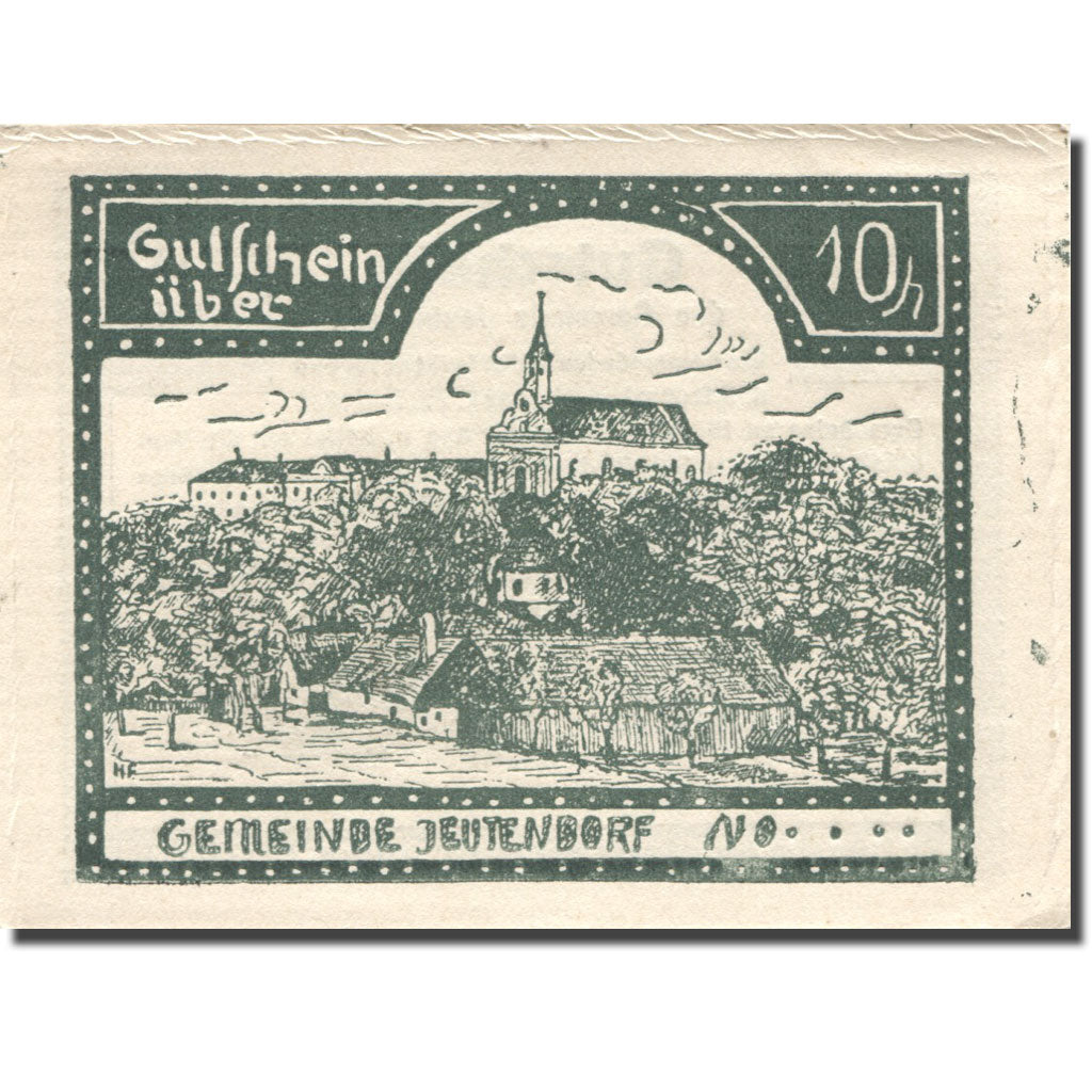Banknote, Austria, Jeutendorf, 10 Heller, Eglise, 1920 AU(55-58) Mehl:FS 418b