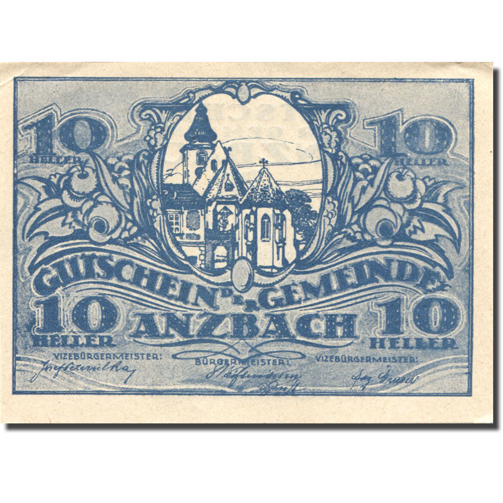 Banknote, Austria, Anzbach, 10 Heller, Eglise, 1920 UNC(63) Mehl:FS 48IAa