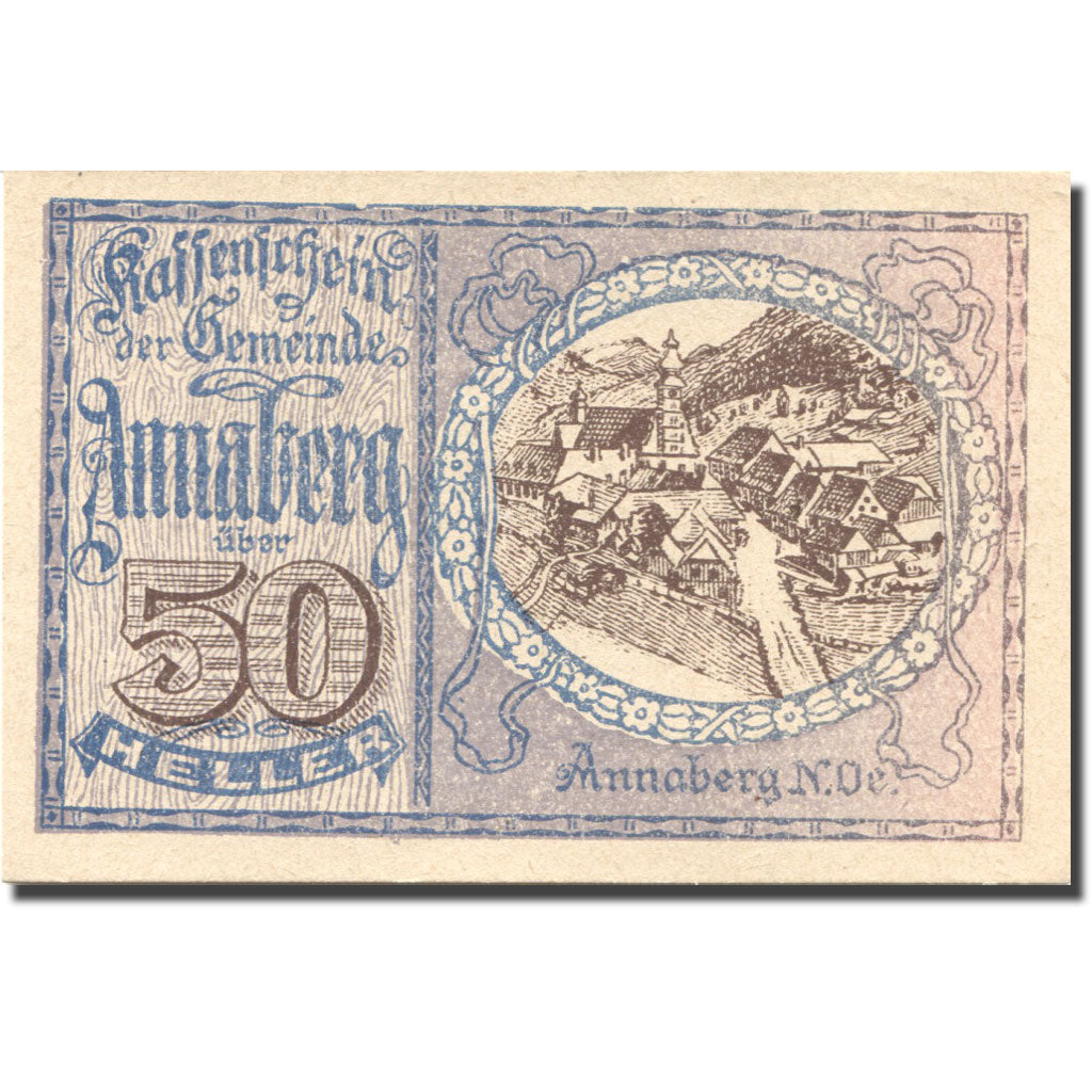 Banknote, Austria, Annaberg, 50 Heller, village, 1920 blue UNC(63) Mehl:FS 44a