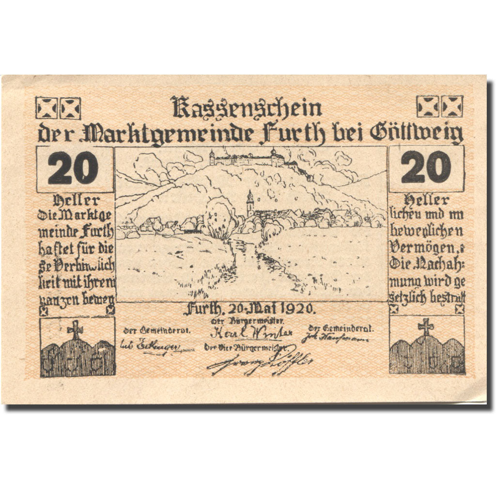 Billet, Autriche, Furth, 20 Heller, village 1920-09-30, SPL Mehl:FS 214aB