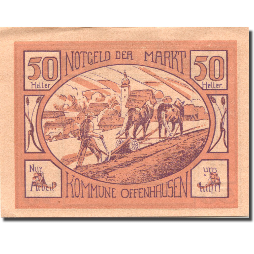 Banknote, Austria, Offenhausen, 50 Heller, agriculteur 1921 UNC(63) Mehl:FS 705a