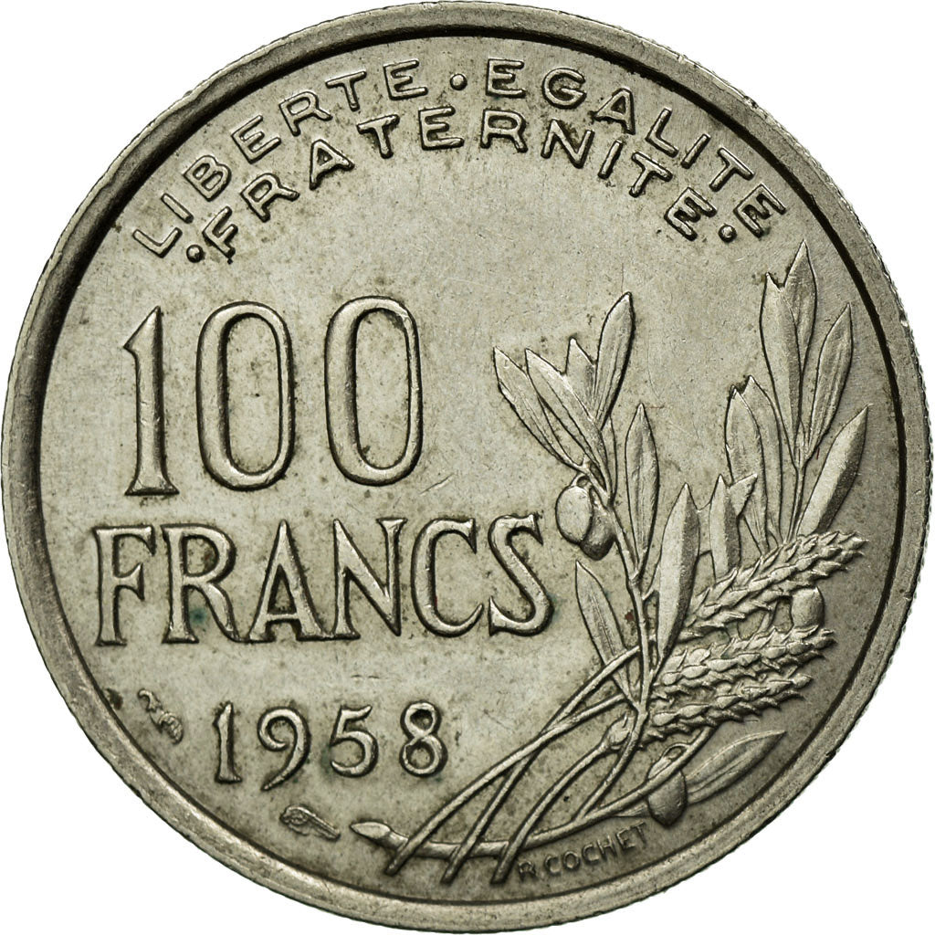 Coin, France, Cochet, 100 Francs, 1958, EF(40-45), Copper-nickel, KM:919.1
