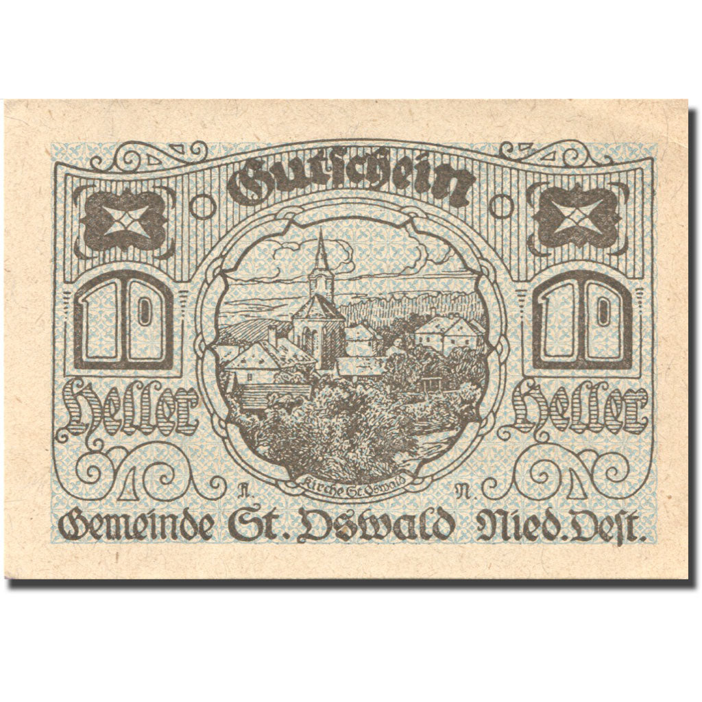 Banknote, Austria, St Oswald, 10 Heller, village, 1921 UNC(63) Mehl:FS 915a