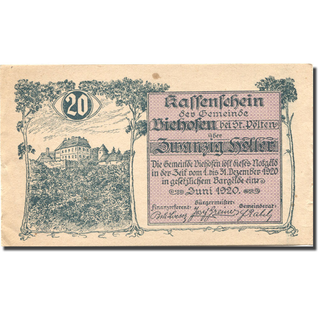 Banknote, Austria, St Pölten, 20 Heller, château, 1920 AU(55-58) Mehl:FS 1112