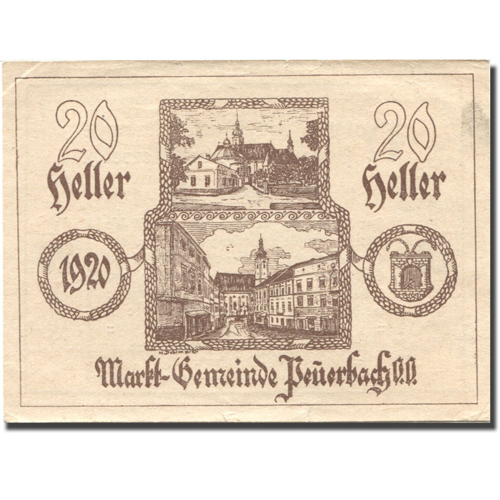 Banknote, Austria, Peuerbach, 20 Heller, village, 1920 UNC(63) Mehl:FS 741IIa