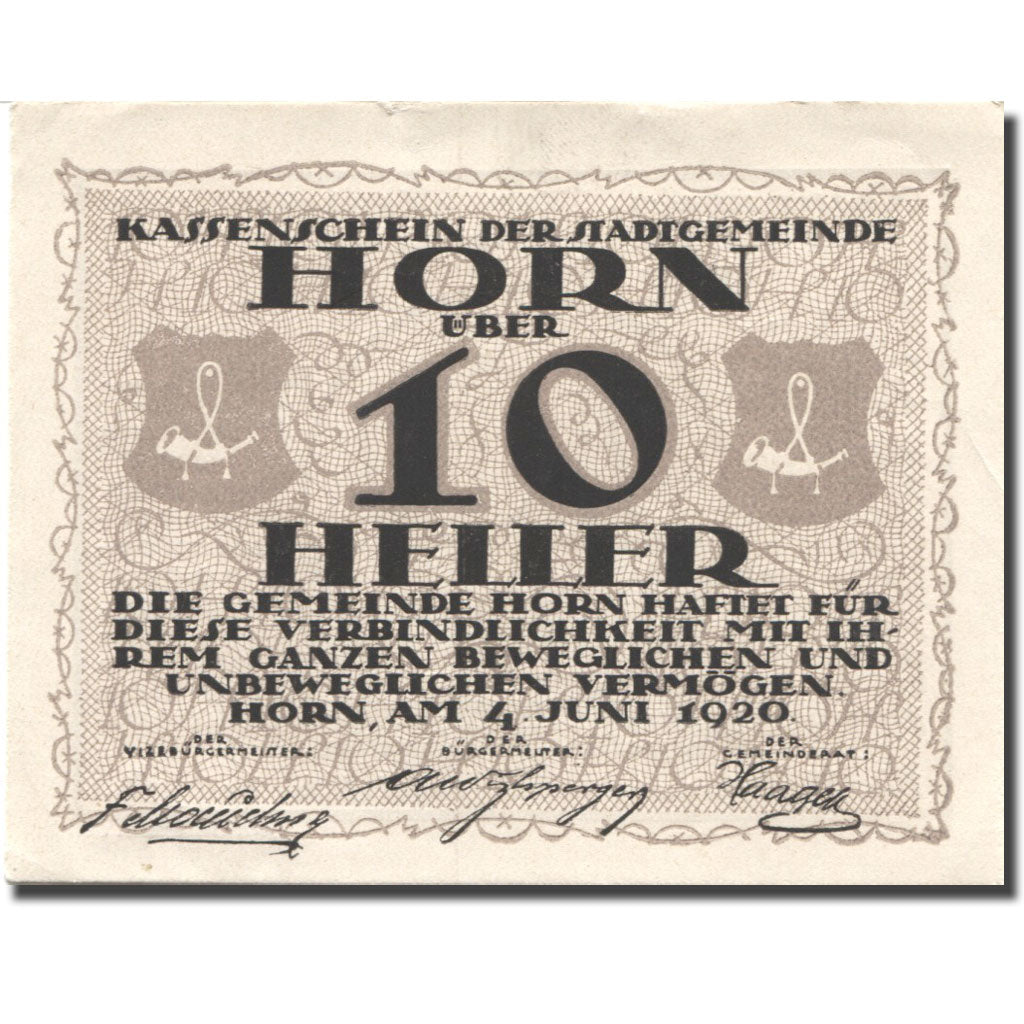 Banknote, Austria, Horn, 10 Heller, Blason 1920-06-04, UNC(63), Mehl:FS 397IIa
