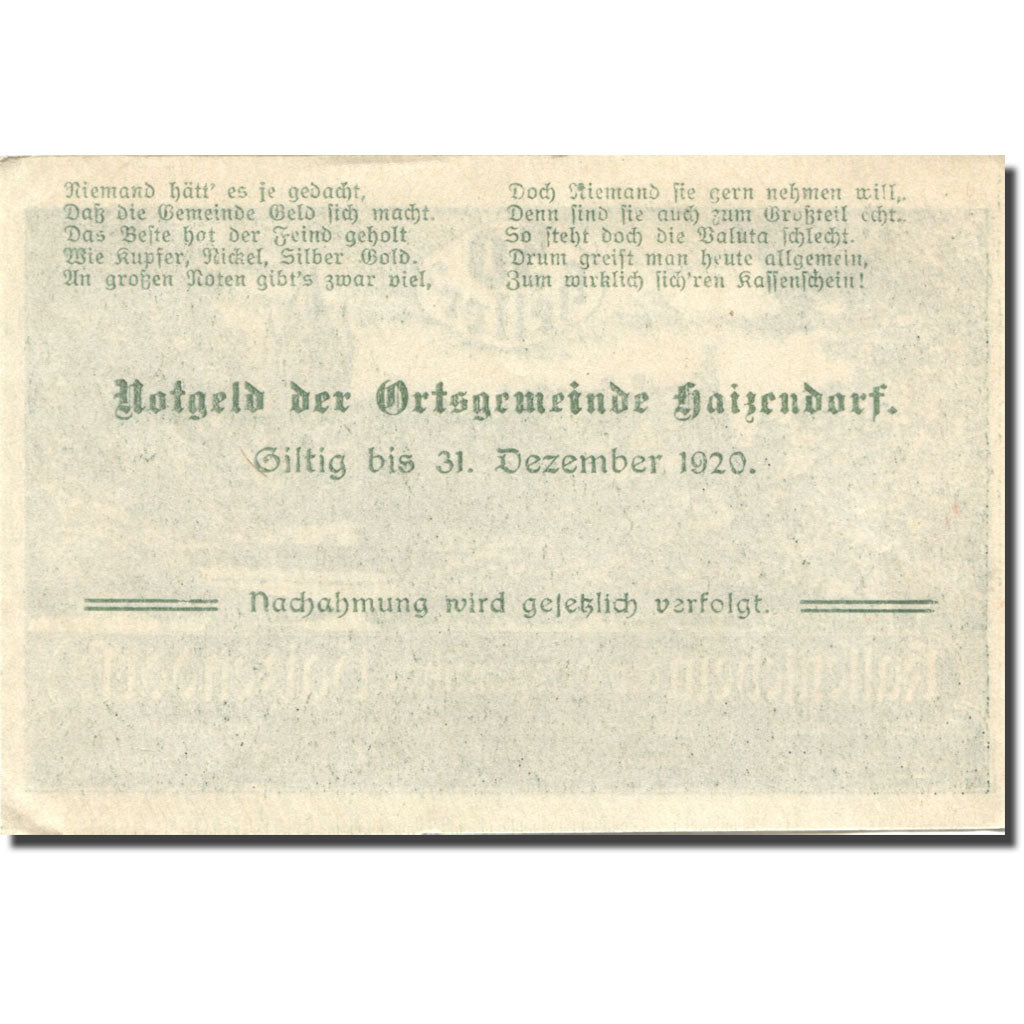 Geldschein, Österreich, Haizendorf, 50 Heller, château, 1920 UNZ- Mehl:FS 341IIa
