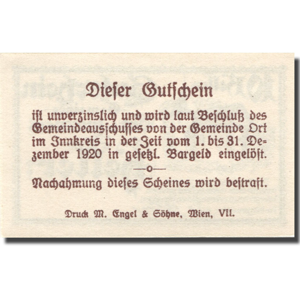 Banknote, Austria, Ort im Innkreis, 10 Heller, Eglise, 1920 UNC(63) Mehl:FS 711b