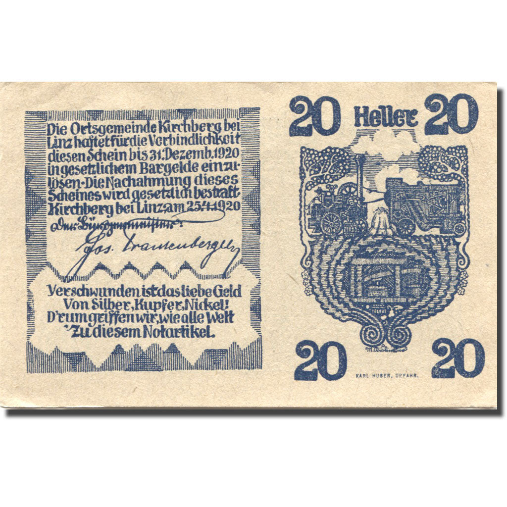 Banknote, Austria, 20 Heller, village, 1920, 1920-04-25, UNC(63), Mehl:FS 443a