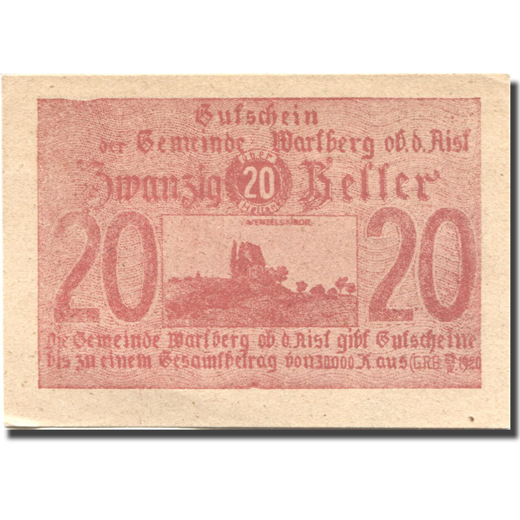 Banknote, Austria, Wartberg 20 Heller paysage 1920 UNC(63) Mehl:FS 1142a