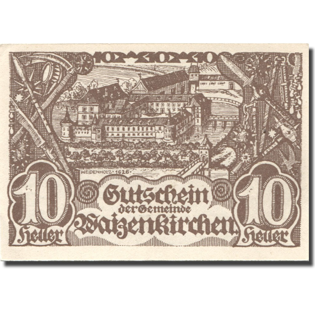 Banknote, Austria, Waizenkirchen, 10 Heller, château, 1920 UNC(63) Mehl:FS 1128a