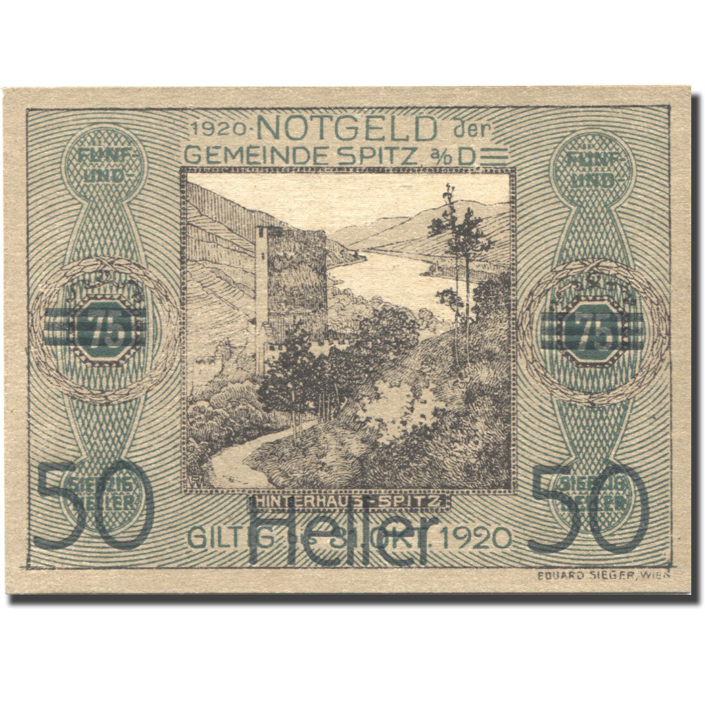 Banknote, Austria, Spitz a/d Donau, 50 Heller, château, 1920 UNC(63) Mehl:FS 376