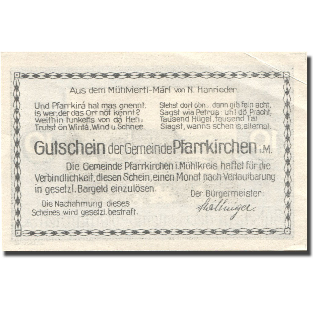 Banknote, Austria, Pfarrkirchen 10 Heller, château, UNC(60-62) Mehl:FS 744IIIb