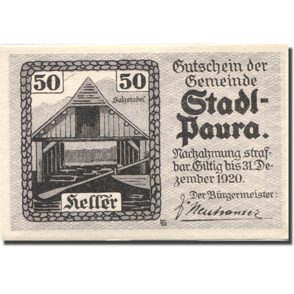 Billet, Autriche, Paura, 50 Heller, bateau 1920-12-31, SPL Mehl:FS 1008IIa