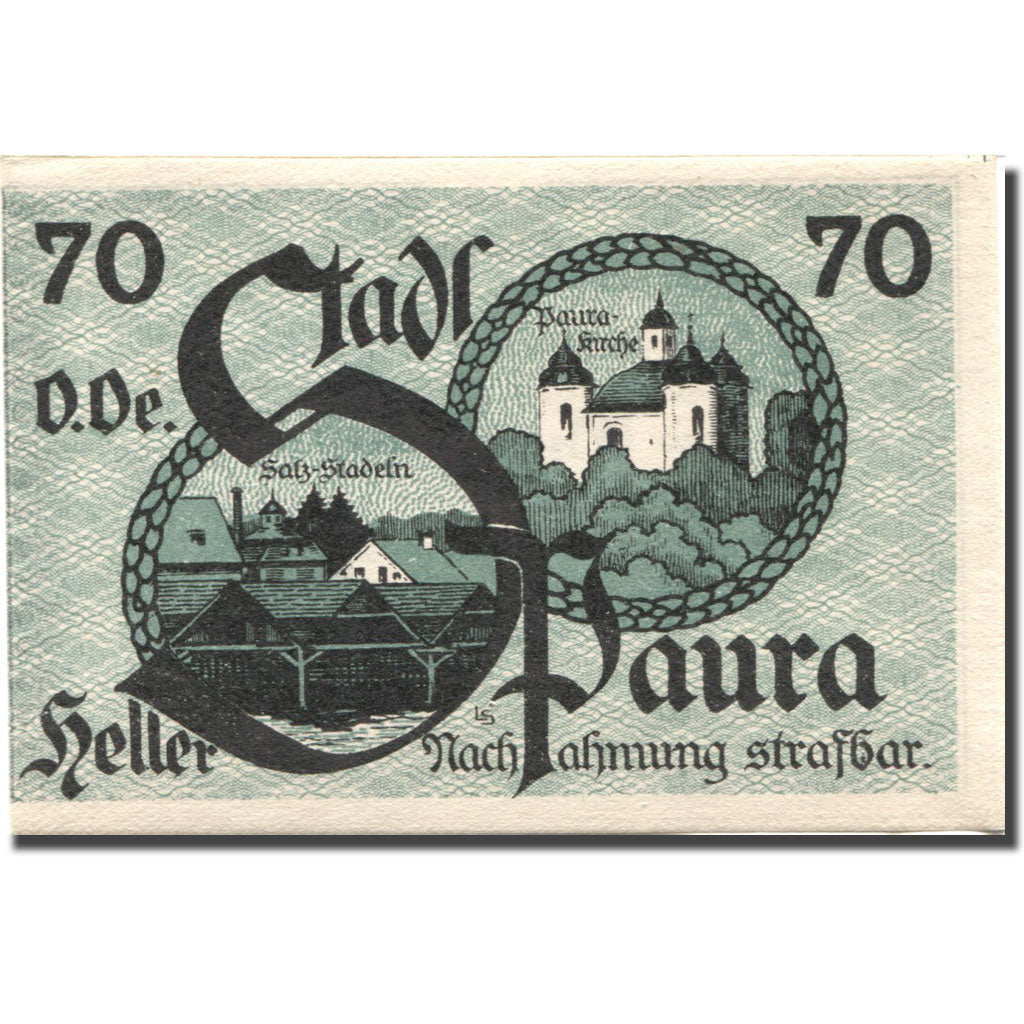 Banknote, Austria, Paura, 70 Heller, château, 1920 UNC(63) Mehl:FS 1008IIa