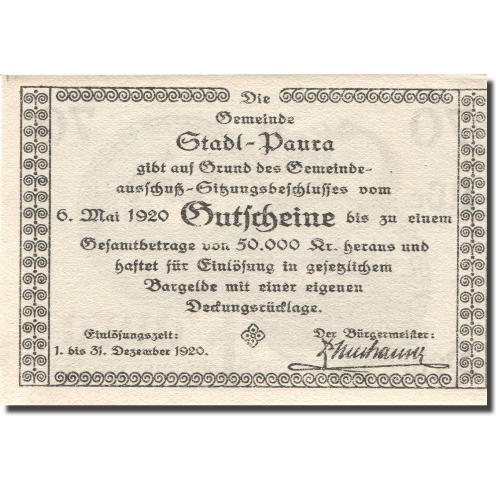 Banknote, Austria, Paura, 70 Heller, château, 1920 UNC(63) Mehl:FS 1008IIa